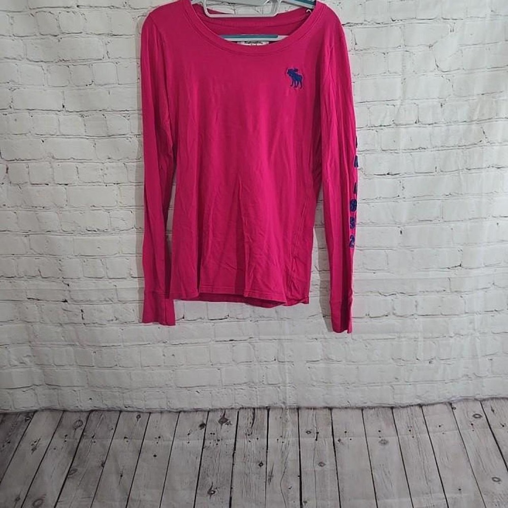 Vtg Y2k Abercrombie & Fitch Pink Slim fit Embroidered Sleeve moose sz lg